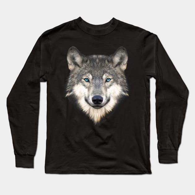 Realistic Furry Wolf Face Long Sleeve T-Shirt by Jitterfly